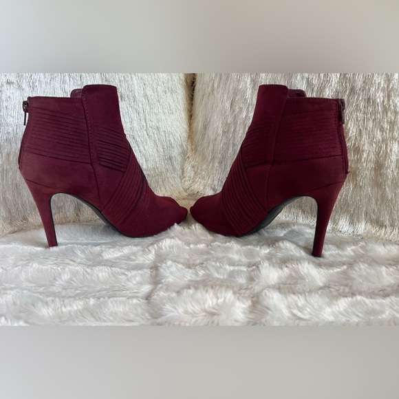 Charming Charlie Burgundy Open-Toe Booties - Picture 8 of 14